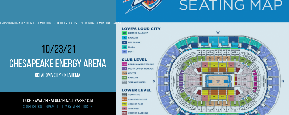 2021-2022 Oklahoma City Thunder Season Tickets (Includes Tickets To All Regular Season Home Games) at Chesapeake Energy Arena